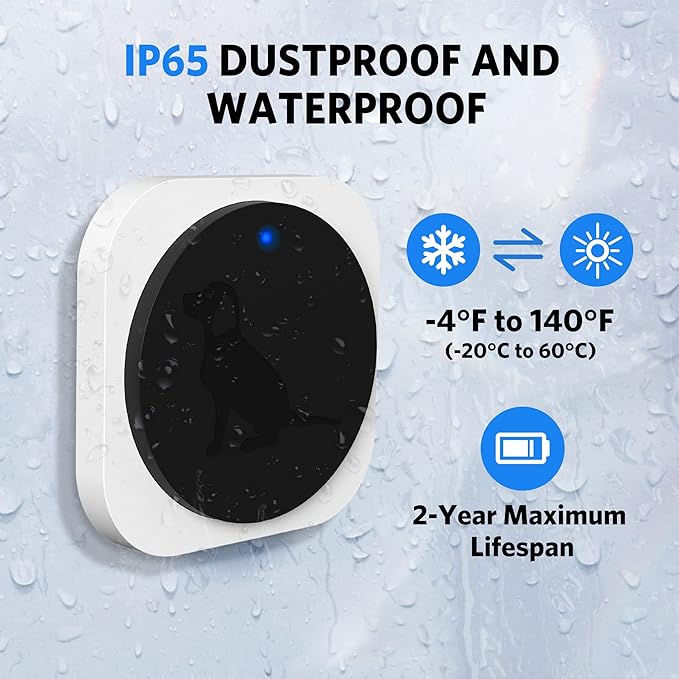 Wireless Dog Doorbell for Potty Training, Doggie Door Bell to Go Outside, 1000ft Range, IP65 Waterproof Touch Button, 4 Notification Modes, Easy Velcro Installation