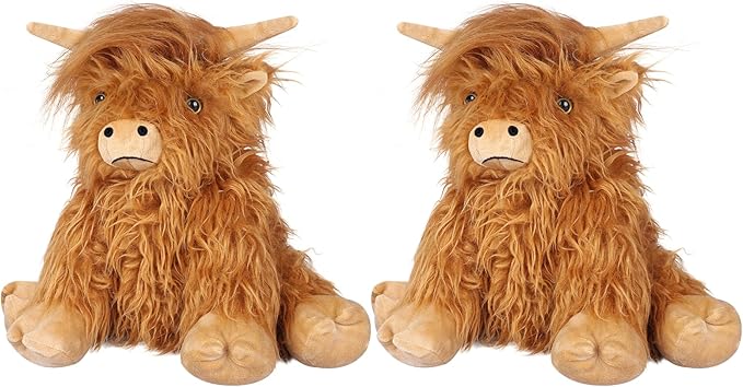 SuzziPals 2Pcs Heatable & Coolable Highland Cow Stuffed Animal Plushie, Microwavable Heating Pad for Soothing & Relaxation, Lavender Scented Cattle Plush Toys for Stress Relief, Stuffed Cow Gifts