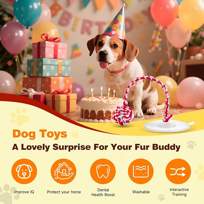 Interactive Dog Toys to Keep Them Busy, Tug of War, Dog Enrichment Toys for Aggressive Chewers, Puppy Teething Toys,Durable Rope & Chew Ball, Indoor Toys Small Dogs，Red White