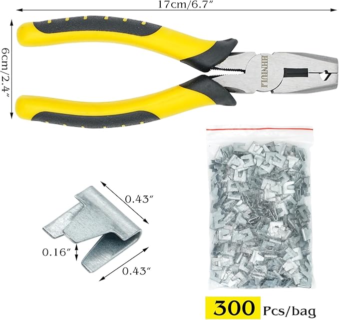 1200 Piece Wire Cage Clips with Buckle Snap Pliers, J Clips for Wire Cages, Hog Rings and Pliers for Rabbit Cage Clips
