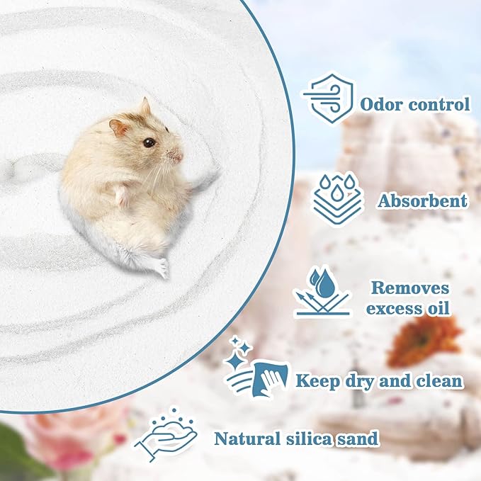 Sukh 47OZ Hamster Sand Bath - Fine Desert Sand Hamster Bedding Reptile Silica Sand Gerbil Hideout for Hamster Squirrel Guinea Pig Rabbit Chinchillas Gerbil Syrian Mice Small Animals Small Pets