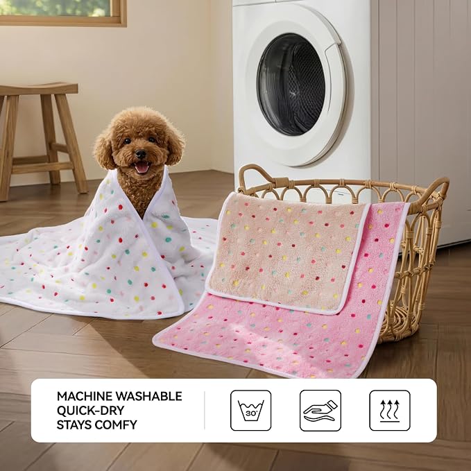 LINENLUX 1 Pack 3 Blankets Super Soft Fluffy Premium Fleece Dog Blankets for Puppy Cat Pet Blanket Flannel Throw Warm Sleep Polka Dot-3pcs 60x40 inch
