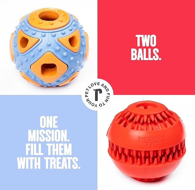 Dog Treat Dispensing Toy for Small Dogs – 2 Pack Natural Rubber Balls for French Bulldog, Chihuahua, Dachshund – Dental Chew + Treat Puzzle Ball, Mental Stimulation, BPA Free