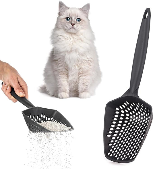 Set of 1 Fine Mesh Cat Litter Scoop with Small Holes, Deep Sifting Shovel for Litter, Reptile Terrarium Sand & Rabbit Pooper Lifter, Hanging Handle Poop Scooper (Black, Set of 1)