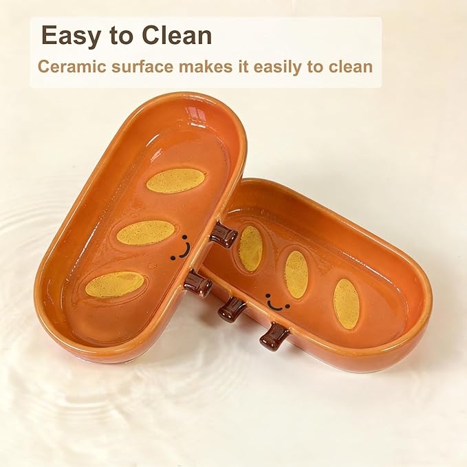 2PCS Hamster Bowl, Bread Shaped Hamster Food Dish Ceramic Food Water Feeding Bowl Small Animal Bowls for Gerbil Rat Hedgehog (French Bread)