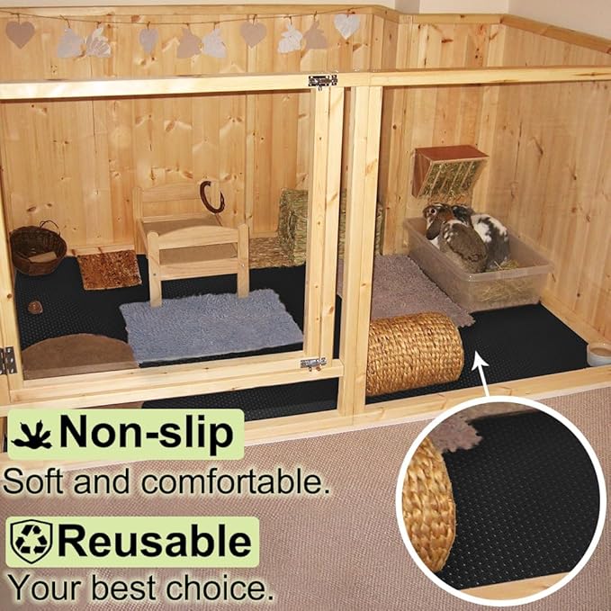 Washable Guinea Pig Bedding Cage Liner Waterproof Rabbit Bedding, Easily Cut to Suit Cage and Reusable Pads for Guinea Pigs, Rabbits, Hamsters, Gerbils, and Chinchillas,18"×79",1pcs, Black Mat