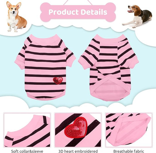 Pet Dog Striped T-Shirt Dogs Cats Cotton Vest Spring Summer Pet Apparel Tee Shirt Suitable for Small and Medium Large Pets French Bulldog Bichon