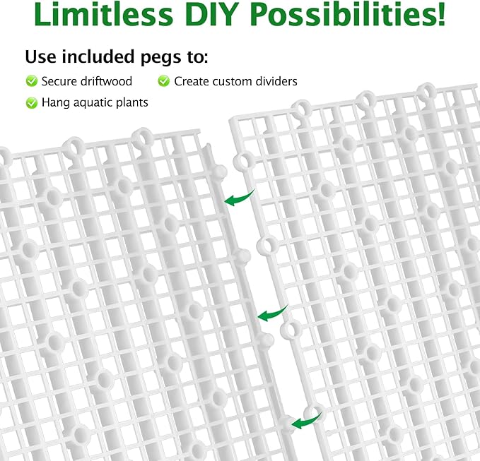8pcs Aquarium Fish Tank Divider Filter Bottom with Bracket, Plastic Egg Crate Grid (11.6X5.7inch) for Fish Tank Separation, Bottom Filtration & DIY Aquascaping (White, 48 Brackets)