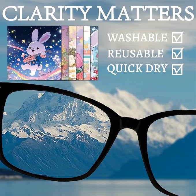 CREATCABIN 6Pcs Glasses Cleaning Cloth Eyeglass Cleaner Cloth Lens Wipes for Cleaning Eyeglasses Reusable Multicolor Rabbit Soft Microfiber for Camera Laptops Screens Cell Phone 6x6Inch