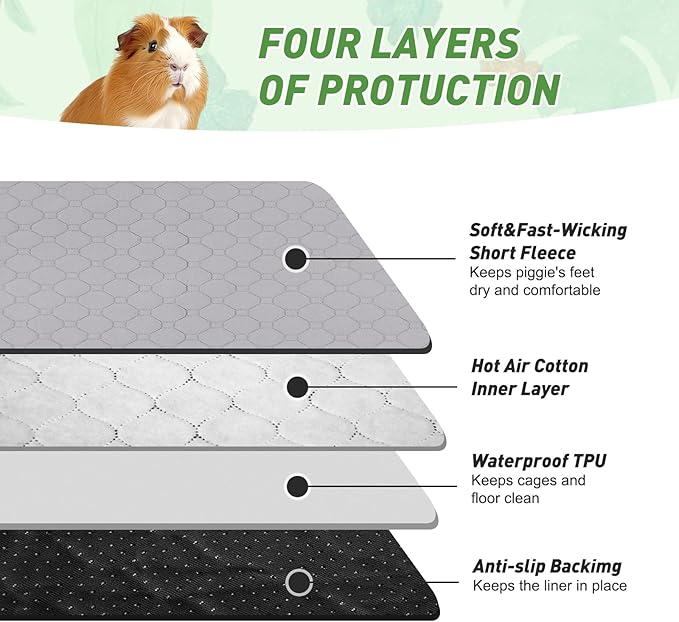 2Pack Guinea Pig Cage Liners, 48''X72'' Washable Guinea Pig Pee Pads, Non Slip Reusable Super Absorbent Guinea Pig Training Mat Bedding Fleece for Small Animals Hamster Rabbit Chinchilla Rat