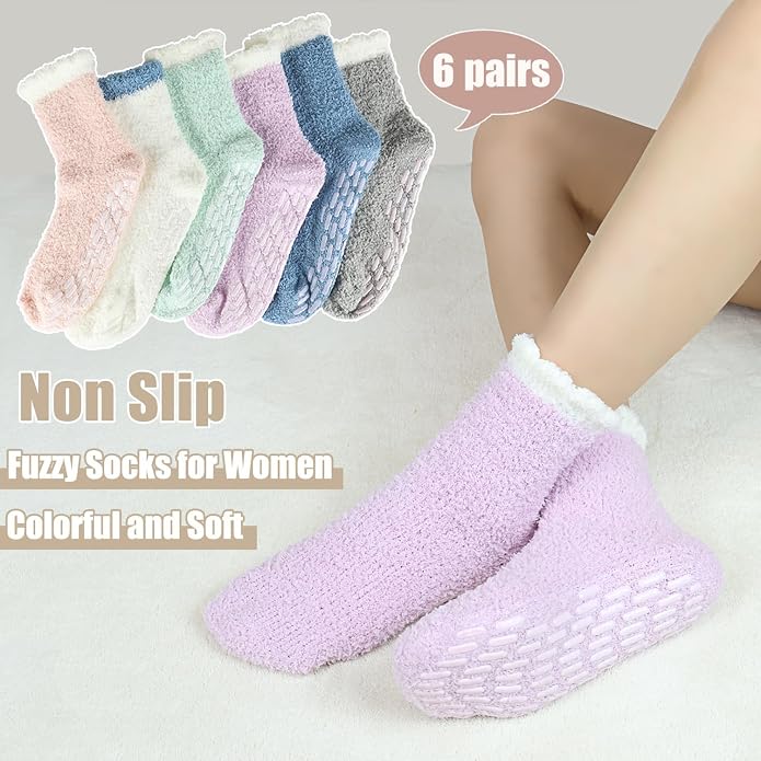 Ginmewrae Women Fuzzy Socks Cozy Soft Fluffy Cute Animal Slipper Socks Sleeping Warm Socks Christmas Gift for Girls