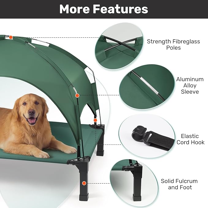Heeyoo Elevated Dog Bed with Removable Canopy, Portable Dog Cot with Sun Protection Shade Tent, Raised Pet Cooling Cot Bed for Dogs, 51in