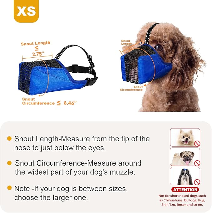 Mesh Dog Muzzle, Breathable Soft Dog Muzzle with Reflective Straps for Secure Fit, Prevents Biting, Chewing Scavenging- Adjustable for Small Medium Large Dogs,Blue,XS