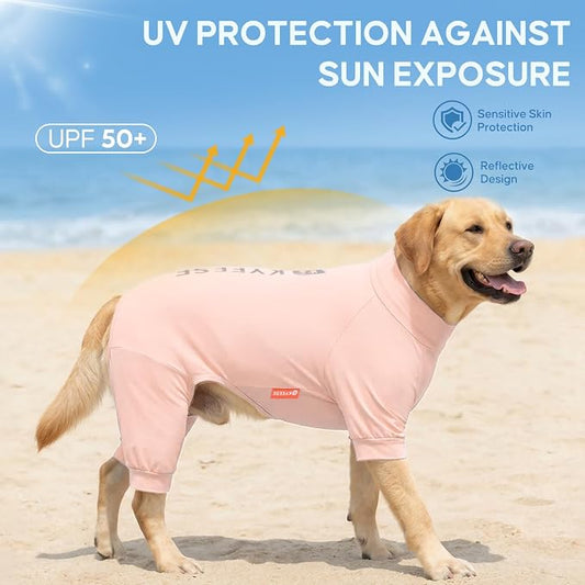 KYEESE UV Protection Dog Shirt, UPF 50+ Cooling Summer Jumpsuit for Medium Large Dogs, Breathable Reflective Shedding Control Dog Sun Shirts, Quick-Dry Dogs Onesie Pet Clothes, Pink, 2XL