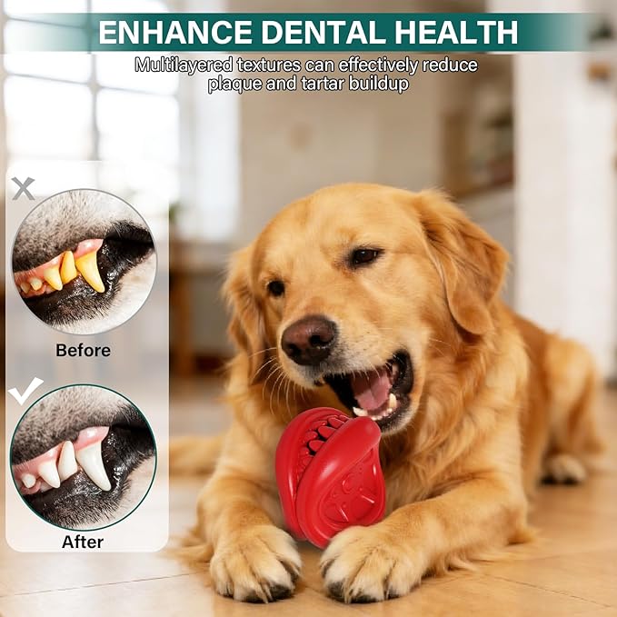Treat Dispensing Dog Toys - Durable Natural Rubber Chew Toy for Large Medium Dogs, Aggressive Chewer Dog Toys, Relieve Boredom Separation Anxiety & Cleans Teeth, Dishwasher Safe