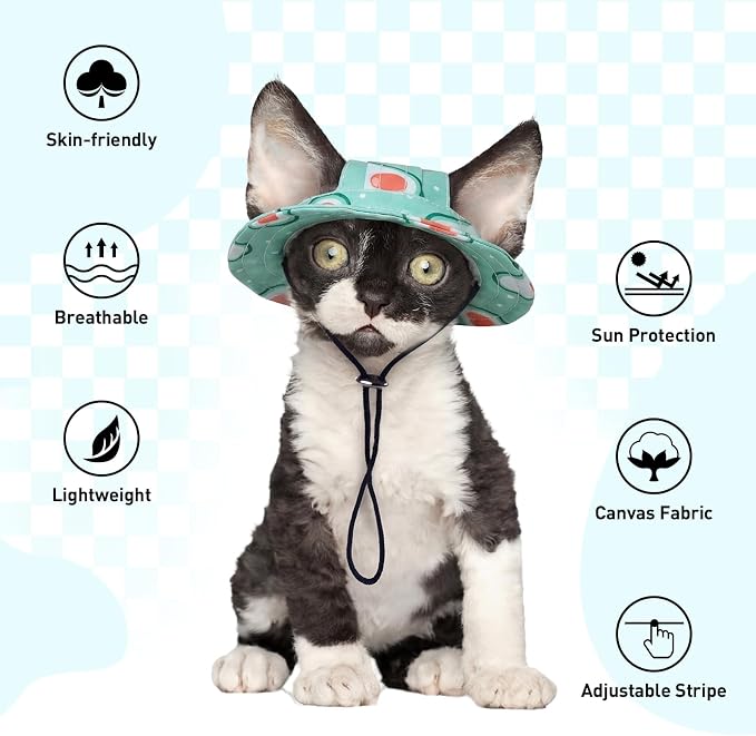 QBLEEV Cat Hats for Cats Only, Sphynx Hat with Ear Hole, Summer Cowboy Hats | Breathable kitten headwear mini sun sombrero caps, pet chihuahua sunscreen baseball outdoor climbing cap for birthday party