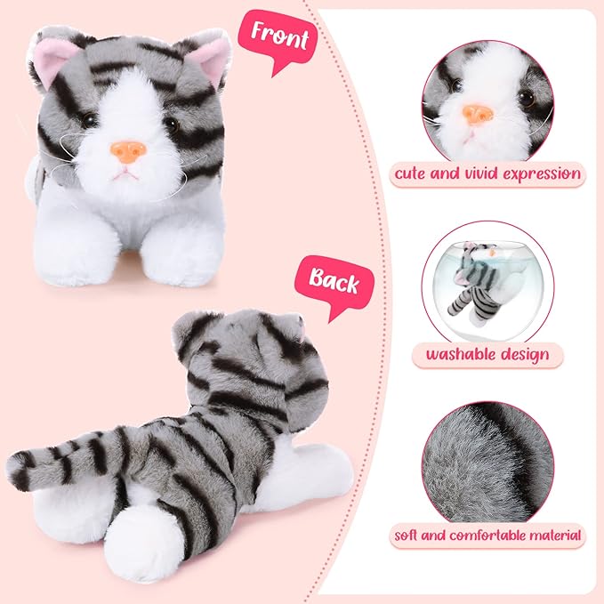 3 Pcs 9 Inch Cat Stuffed Animal Plush Gift Baby Shower Party Favors Cute Kitten Plush Toys Small Cat Stuffed Animal Soft Sleeping Supplies for Boys Girls Toddlers Birthday(Stylish Style)