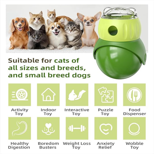KADTC Wobble Treat Dispenser Ball for Indoor Cat & Mini Dog Enrichment Toy Interactive Slow Feeder, Kitten Stimulating Puzzle Toys