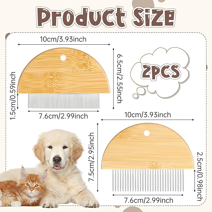 2 Pack Eye Comb for Small Dogs, Bamboo Cat Flea Eye Tear Stain Remover Comb, Pet Grooming Combs with Wide Fine Teeth Shedding Detangling Brush for Cat Hair Daily Care