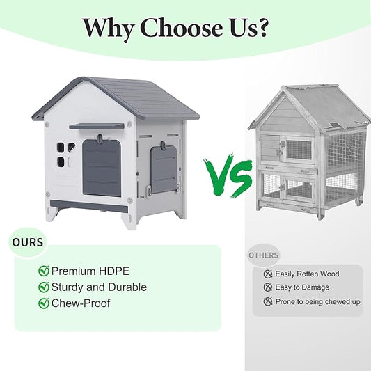 Rabbit Hutch Outdoor Indoor Plastic Waterproof Bunny Cage Enclosure Chew-Proof Rabbit House Guinea Pig Cage Pet House for Small Animals,One Room-Sloping Roof