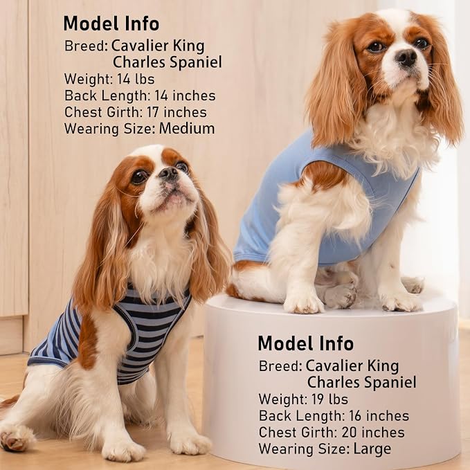 KYEESE 2Pack Dog Shirt, Soft Striped Dogs T Shirts, Lightweight Pet Tank Top, Sleeveless Dog Shirt for Large Dogs, Stretchy Comfortable Pet Vest, Dark Blue, 3XL