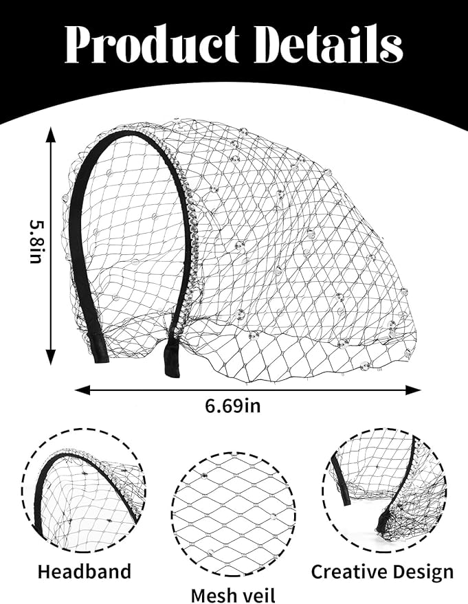 Jansun Black Veil Mesh Veil Headband 1920s Headpiece Birdcage Veil Bridal Wedding Tea Party Fascinator Veil for Women