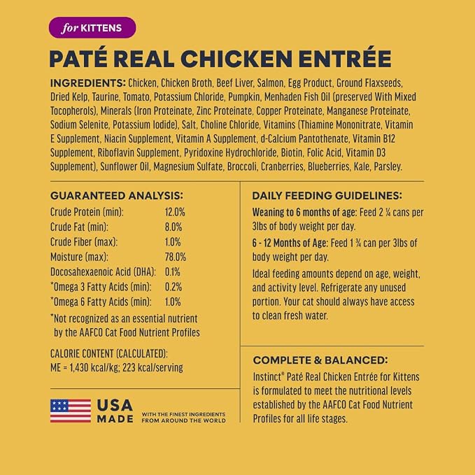 Instinct Pate Kitten Entrees, Wet Canned Cat Food, Grain-Free - Real Chicken, 5.5 oz. Cans (Pack of 12)