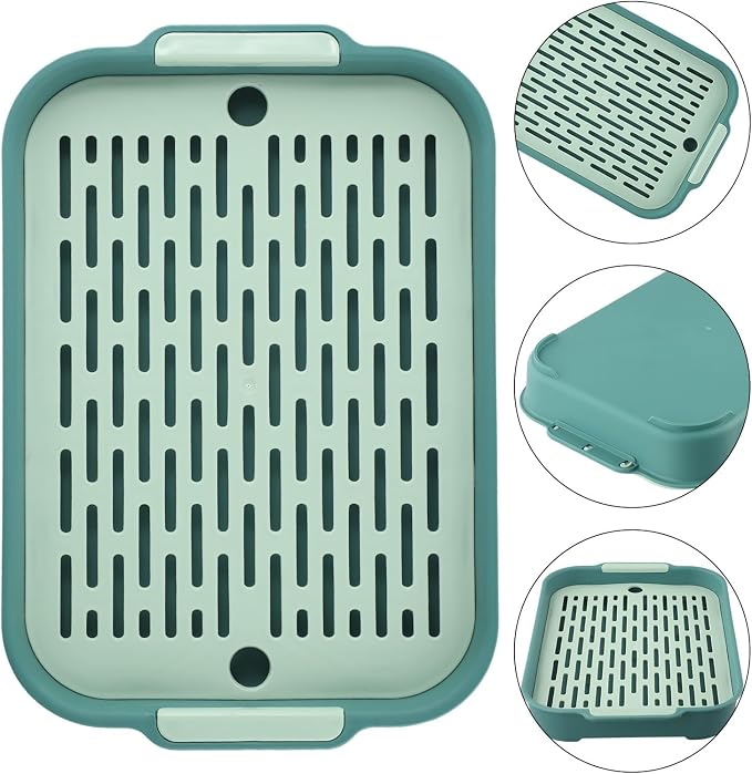 Litter Box Toilet Tray for Small Pets Such As Rabbit, Guinea Pig, Ferret, Chinchilla, Hamster, and Birds Space with Heightened Grid (Green)