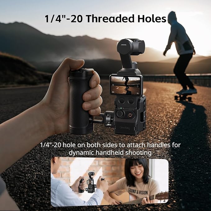 SmallRig Pocket 4/3 Aluminum Cage Expansion Adapter Accessories for DJI Osmo Pocket 4/3, with 1/4"-20 Holes for Side Handle, Cold Shoe Mount, Bidirectional Magnetic Quick Release Interfaces - 6002