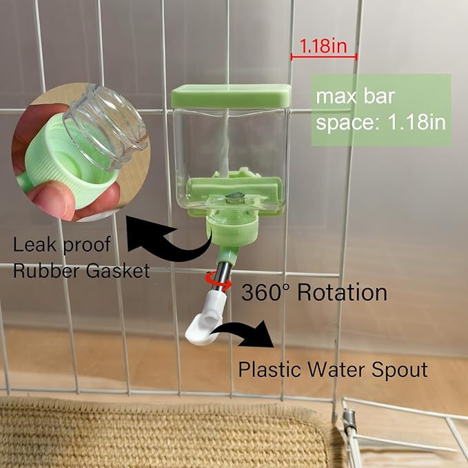 Hamster Water Bottle Hamster Water Feeder Dispenser with Food Bowl Cage Accessories for Gerbils Dwarf Mouse