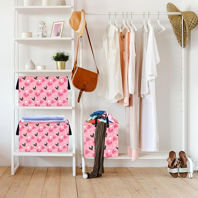Kid Clothes Storage Basket Gift Shelf Basket Toy Storage Bin, Nursery Basket Organizer Box for With Handles for Room Deco Heart Valentine's Basket
