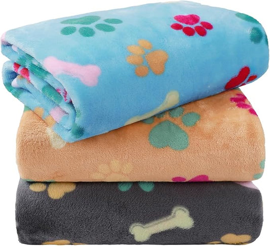 LINENLUX 1 Pack 3 Blankets Super Soft Fluffy Premium Fleece Dog Blankets for Puppy Cat Pet Blanket Flannel Throw Warm Sleep Bones and Claws-3pcs 60x40 inch