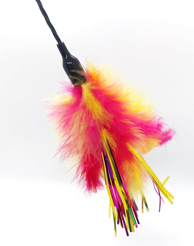 Kats'N Us 18 Inch Wand with Feathers Teaser Cat Toy - Pink, Hunting Instinct Play, Flexible Acrylic Handle, Interactive Exercise Attachment for Indoor Cats