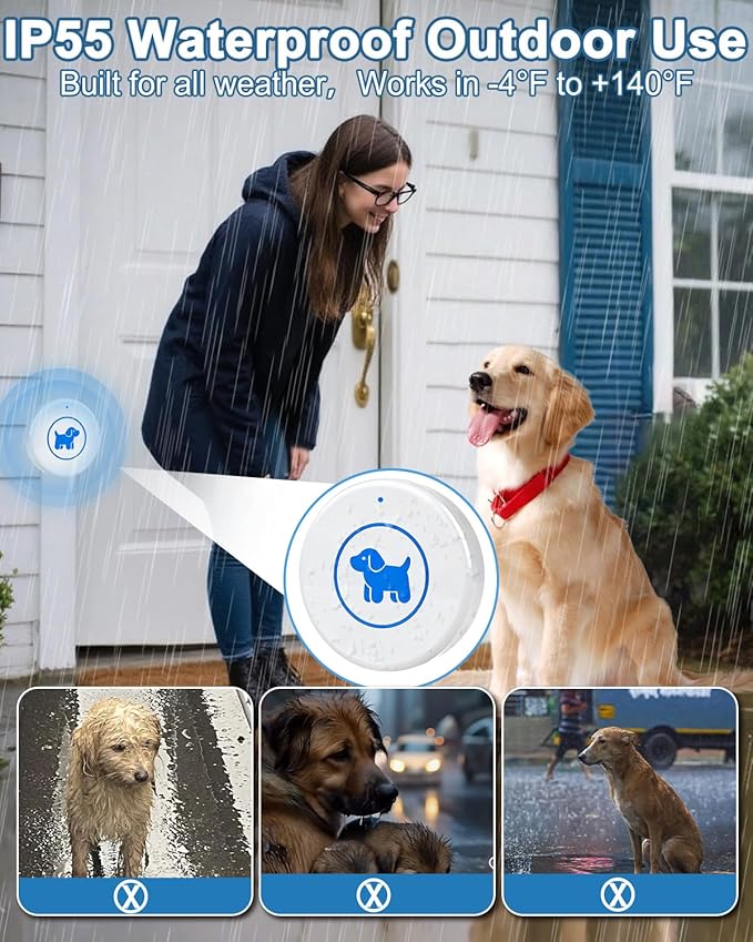 Dog Door Bell 2026 Enhanced Touch, Wireless Doggie Doorbell for Potty Training to Go Outside, IP65 Waterproof, 1000ft Range, 55 Melodies, 5 Modes & Adjustable Volume, 2 Buttons - White