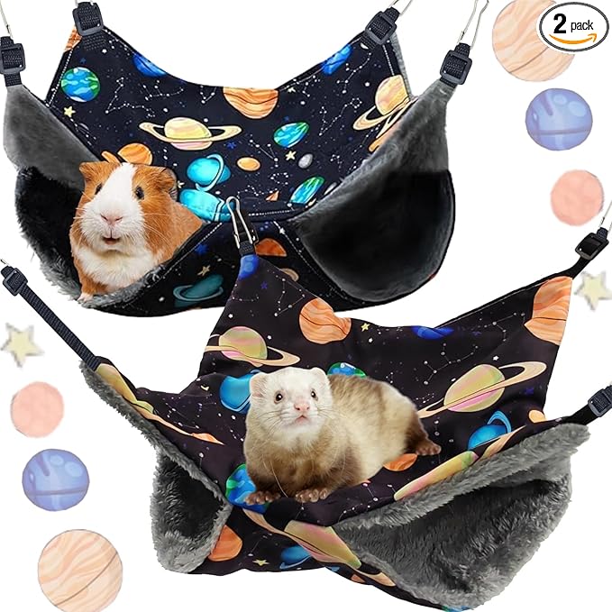 Straps are Adjustable 2Pcs Guineas Pig Rat Hammock Guinea Pig Hamster Ferret Hanging Hammock Guinea Pigs Accessories for Small Animals Chinchilla Parrot Sugar Glider Ferret Squirrel Dark Planet