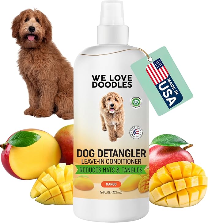 We Love Doodles Dog Detangler Spray - Leave-in Conditioner for Dogs Detangling Spray - Dematting Spray Tangle Remover - Made in The USA, Large 16 fl oz (Mango)