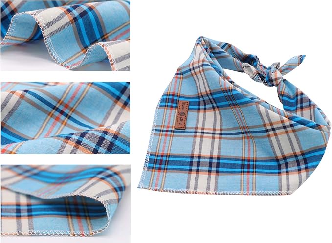 Lionet Paws Dog Bandana for Small Medium Large Dogs, Cat Kerchief Blue Plaid, Triangle Bibs Scarf for Girl or Boy