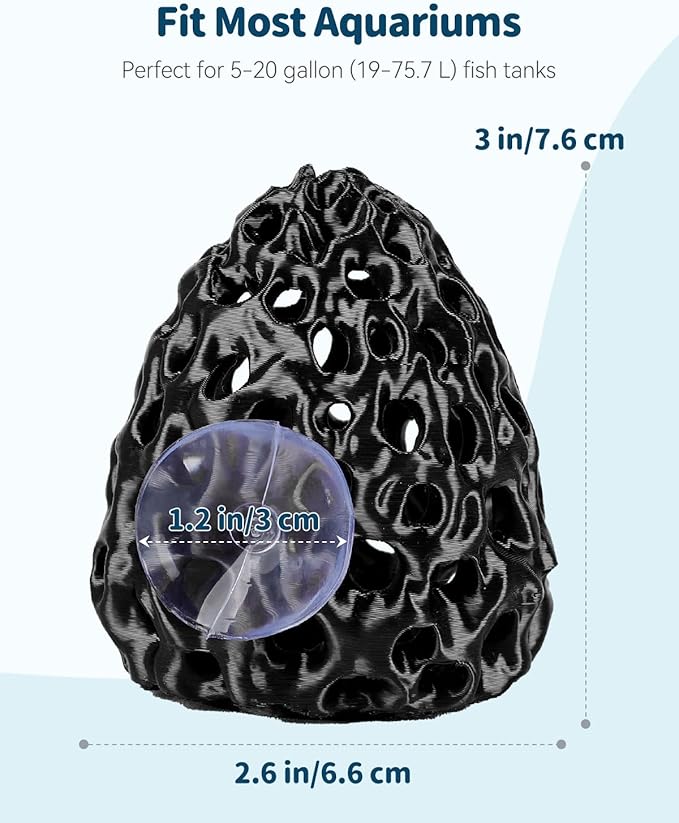 Uniclife Shrimp Cave, Shrimp Hides for Aquarium, Realistic Plastic Aquarium Coral Rock Decorations with Suction Cup, Betta Hideout Tank Accessories for Fish Tank Decor, Hiding & Resting, Black