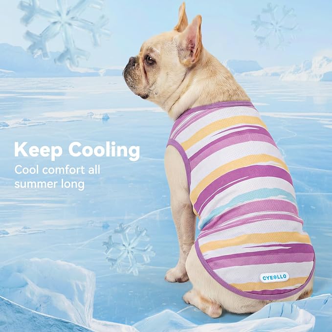 cyeollo 2pack Dog Shirt Cooling Breathable Sleeveless Summer Clothes for Dogs, Intant Cool T Shirts for Small Dogs, Purple M