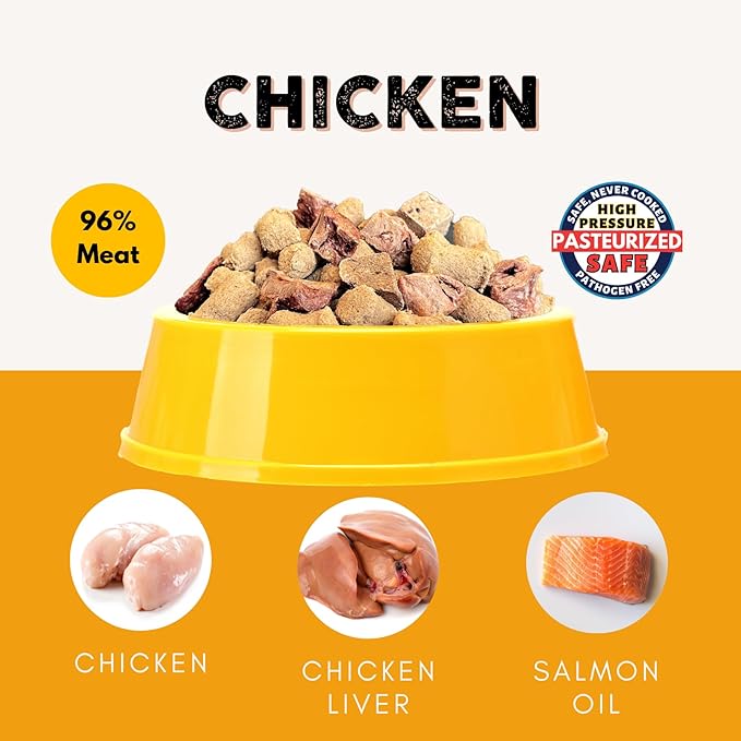Nature's Diet Ready Raw : Freeze-Dried Raw Cat Food, Chicken, Human Grade, High Pressure Pasteurized (HPP), 96% Meat, Organ, Bone, Safe & Natural, Dry or Wet Feeding