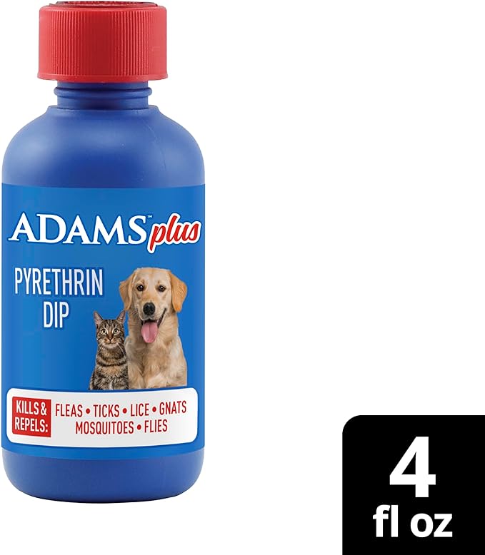 ADAMS Plus Pyrethrin Flea Dip for Dogs and Cats, Kills and Repels Fleas, Ticks, Lice, Gnats, Mosquitoes and Flies, for Dogs, Cats, Puppies, & Kittens, 4 Fl oz (Pack of 2)