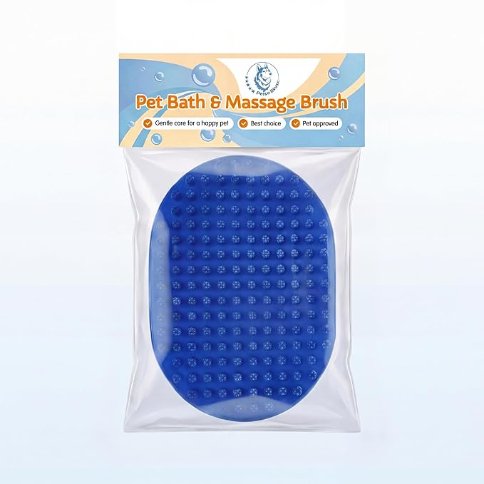 Pets&Goods Rubber Grooming Brush for Dogs & Cats - Gentle Deshedding Bath Brush for Short & Medium Hair - Soft Bristles, Anti-Slip Grip, Easy to Clean