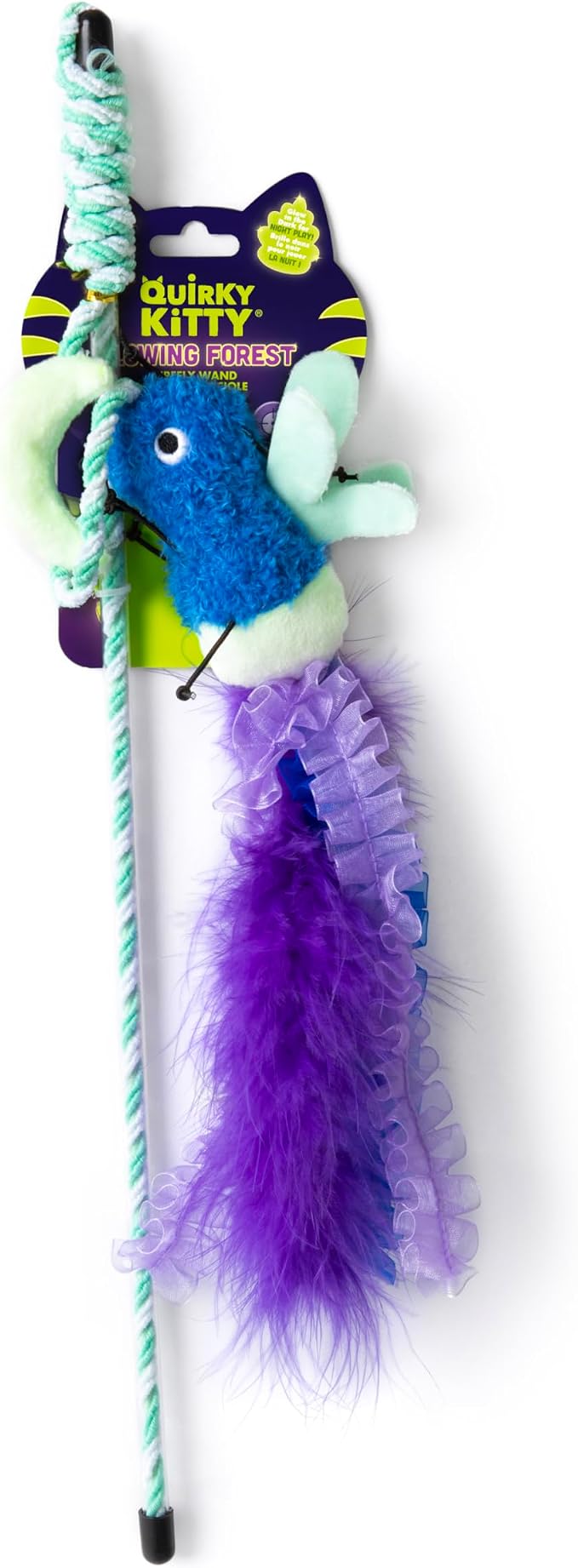Quirky Kitty Glowing Forest Firefly Wand Catnip Cat Toy for Night Play Time | Luminous teaser to dangle and swish after dark, sparks chasing, leaping and playful exercise in felines every single day