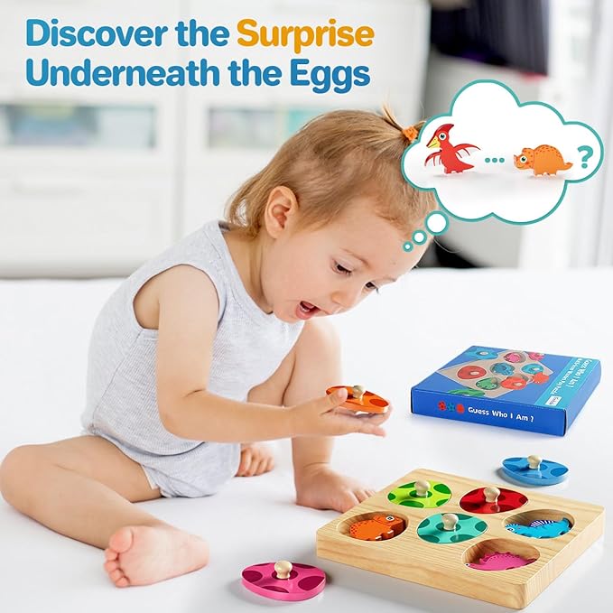Montessori Toys for 1 Year Old Boys Girls Gifts: Wooden Shape Sorter & Color Match Baby Puzzles 12-18 Months - Dinosaur Matching Eggs Peg Puzzle for 1 2 Year Old Toddler Learning Activities