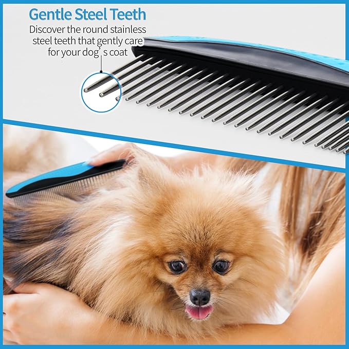 Pjordo Dog Detangler Spray, Natural Dog Leave in Conditioner Spray with Deshedding Brush and Metal Comb, for Grooming and Mat Removal (Lavender)