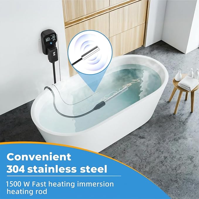 Xyloz 120V 1500W Immersion Electric Water Heater | Fully Submersible, Thermostat & GFCI, For Sinks, Bathtubs, Washbasins
