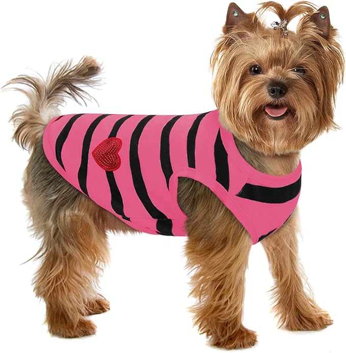Dog Striped T-Shirts, Dog Vest, Pet Apparel, Tee Shirts, Suitable for Small, Medium, Large Pets, French Bulldog Bichon, Rose M