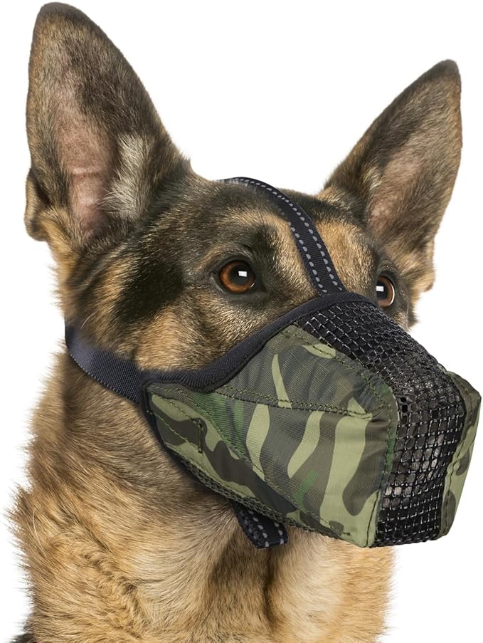 Mesh Dog Muzzle, Breathable Soft Dog Muzzle with Reflective Straps for Secure Fit, Prevents Biting, Chewing Scavenging- Adjustable for Small Medium Large Dogs,Camo,XL