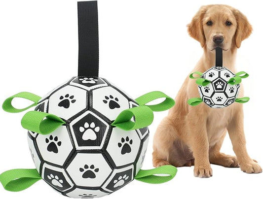 Dog Toys Balls, Dog Soccer Ball with Straps, Dog Birthday Gifts, Durable Balls for Small Medium Pet, Puppy Outdoor Toy, Pet Training Soccer Ball, World Cup Soccer (6 Inch)