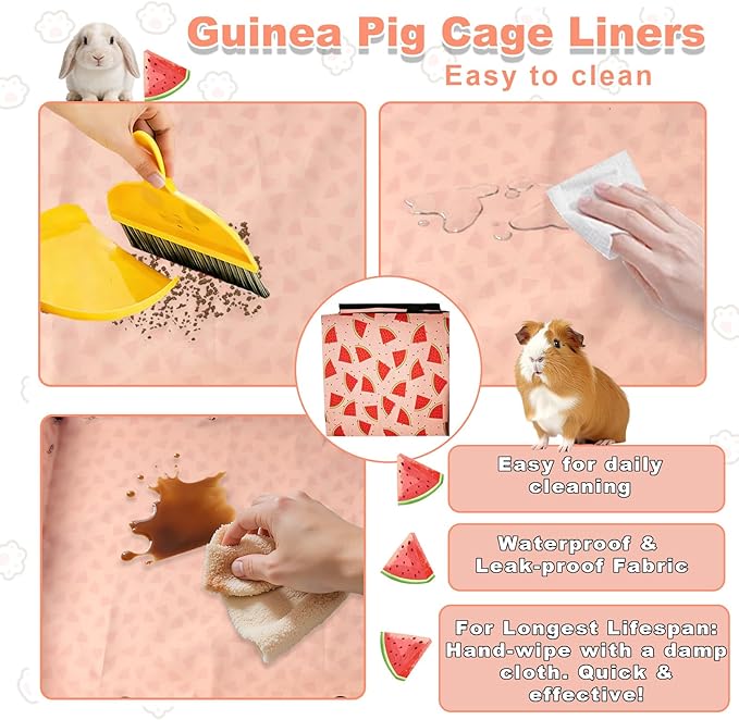 Waterproof Guinea Pig Cage Liners, Washable & Reusable Small Animal Cage Mat, for Rabbit, Hamster, Chinchilla, Hedgehog (Watermelon),C&C 24x60 inches